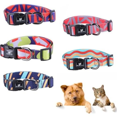 Pet Dog Collar Classic Basic Fashion Striped Polyester Adjustable Dog Collar with Quick Snap Buckle Match Leash Dog Harness
