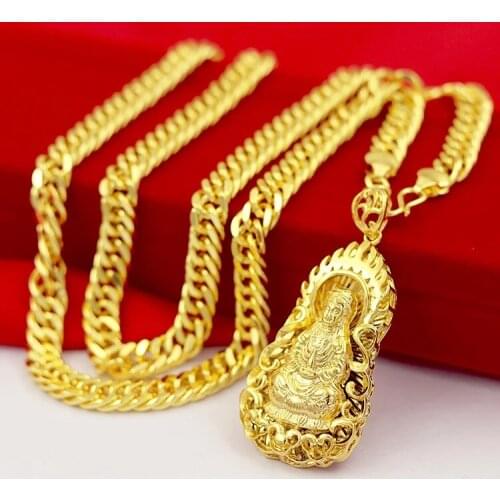 Classic 24K Gold Necklace for Men Gold Fine Jewelry Yellow Gold Luxury Mens Pendant Necklace for Wedding Jewelry Birthday Gifts