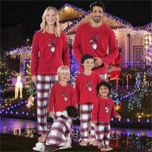 Xmas Family Matching Pajamas Sets Children Adults Sleepwear Christmas Nightwear Deer Print Long Sleeve Top + Pants 2pcs Outfits