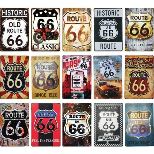 Route 66 Signs Metal Sign Garage Sign Vintage Pub Bar Wall Garage Home Decor Retro Tin Sign Shabby Poster Iron Painting Plaques