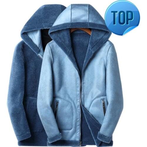 Coat Real Fur Men 2021 Autumn Winter Double-sided Wear Jacket Male Hooded Sheep Fur Coat Leather Jacket Men