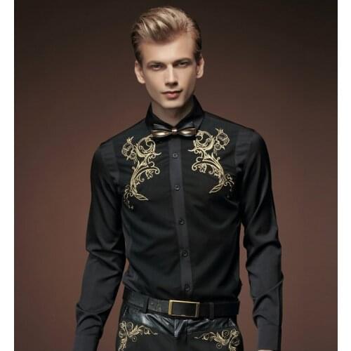 Fanzhuan Free Shipping New fashion casual 2015 male mens spring black shirt Retro shirts Korean Embroidery 512005 personality
