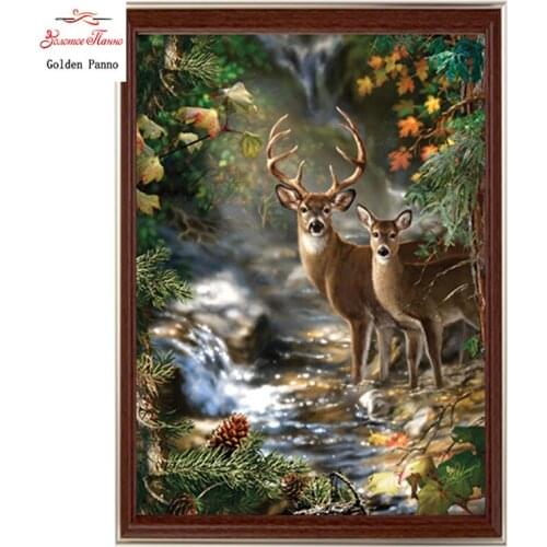 Golden Panno,Needlework,DIY DMC Cross stitch,Sets For Embroidery kit 14ct unprinted cotton thread Deer Creek Cross-Stitching