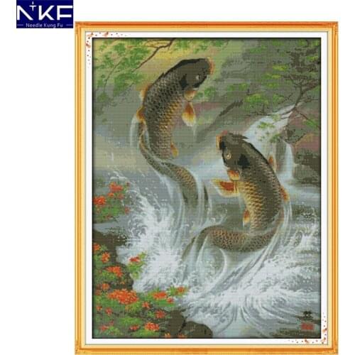 NKF A Big Splash Cross Stitch Patterns Handmade Craft Needlework Embroidery Kit Animal Cross Stitching Set for Home Decor