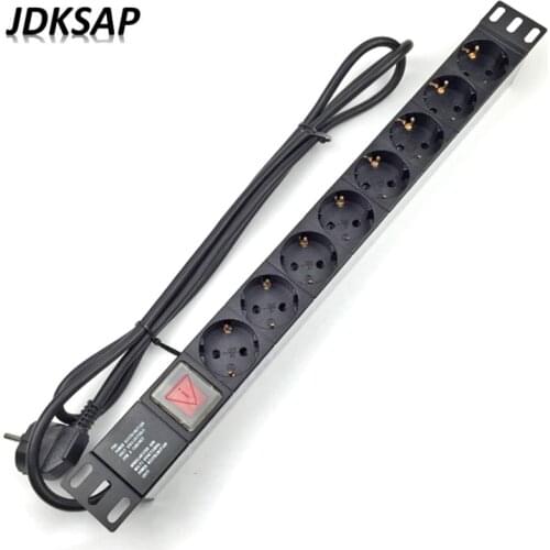 New Aluminum Case 16A 250VAC 8 jacks 1U Germany EU PDU outlet IEC Power Cord Socket illuminated ON OFF Switch With 2.M wire