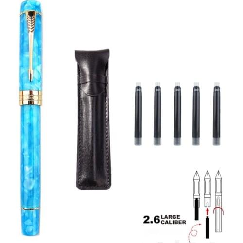 NEW Jinhao Fountain Pen Gemstone Sky Blue Acrylic Resin Iridium 0.5/1.0MM Bent Writing Pen Gift Set for Business Office