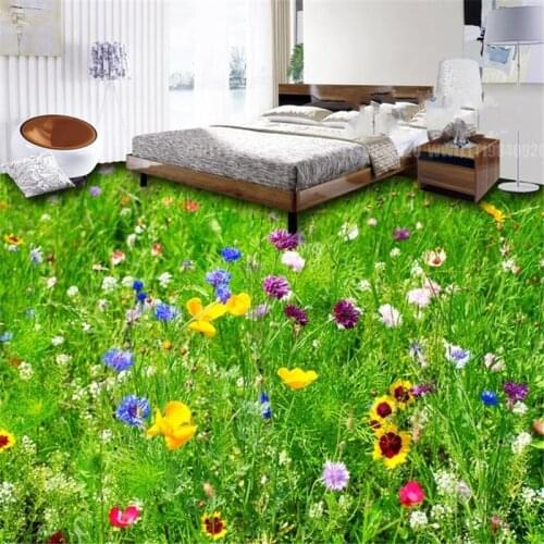 Beibehang papel de parede custom Grass flowers 3D floor painting grass sunflower waterproof bedroom hotel flooring mural