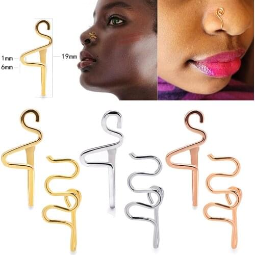 Original Copper Wire Spiral Fake Piercing Nose Ring 2021 Punk Gold Silver Color Clip Nose Ring Also Can Be Ear Clip Cuff Bijoux