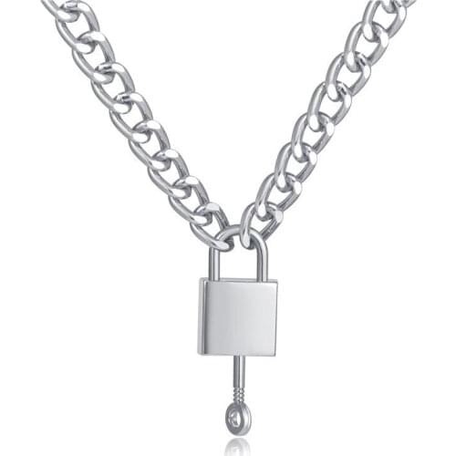 Punk Choker Lock Key Necklace Layered Chain On The Neck With Lock Punk Jewelry Key Padlock Pendant Necklace For Women Gift chain