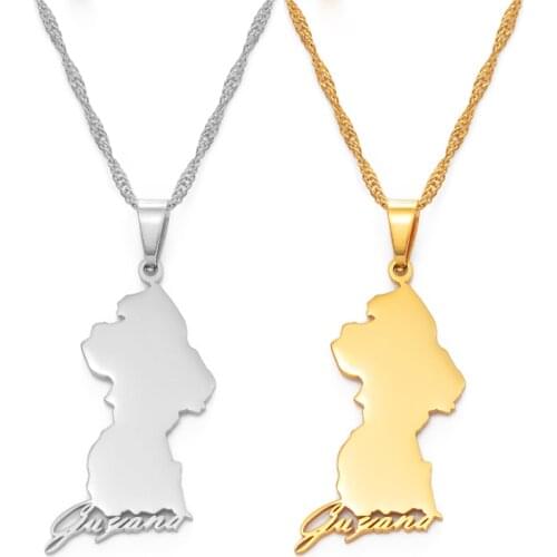 Anniyo Guyana Map Pendant Necklace Women Girls Silver Color/Gold Color Guayana Jewelry Republic of Guyana #159521