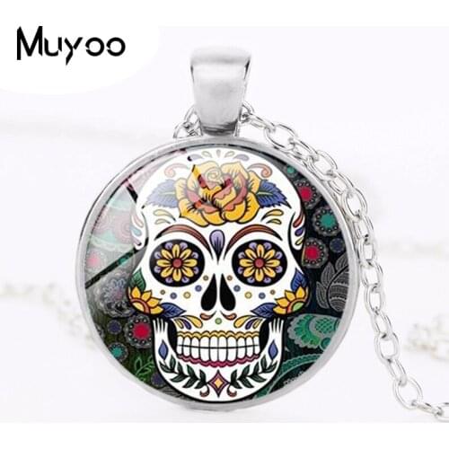 Pendant necklace antique bronze Round chain glass jewelry necklace HZ1