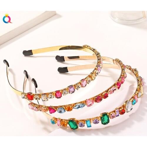 2021 Fashion Glass Rhinestone Thin Hairband Headband Scrunchies Women Girls Hair Head Hoop Bands Accessories Hairbands Headdress