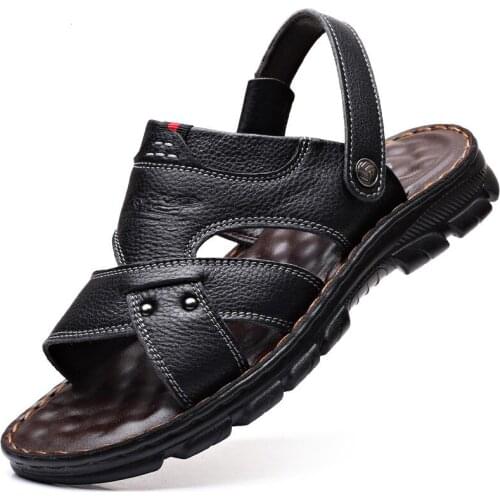 Men Casual sandals Genuine Leather Man Flats Breathable slippers Soft Male Footwear The bottom of the thick Mens Sandals