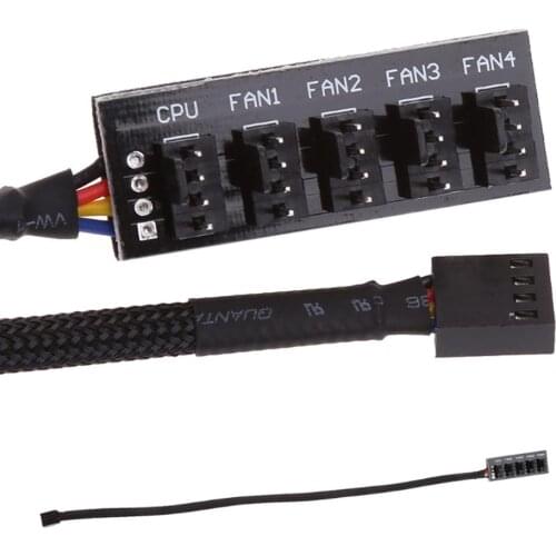 DC 12V 1 to 5 4-Pin TX4 PWM CPU Cooling Fan Braided Power Cable Hub Splitter Adapter Cooling Fan Hub for Computer