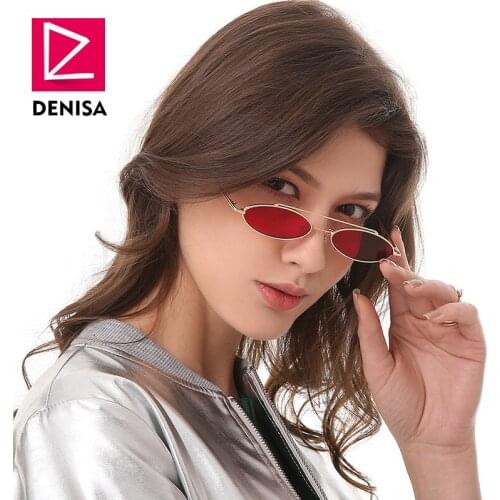 DENISA Retro Small Oval Sunglasses Women Men 2019 Fashion Vintage Glasses Men Clear Red Sun Glasses Women UV400 zonnebril G18931