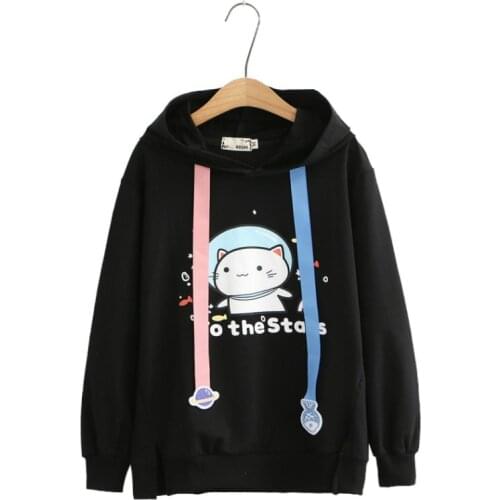 Starry Sky Cartoon Cat Print Hoodies Long Sleeve Drawstring Hooded Sweatshrt 2020 Autumn Sweet Style Cute Pullover Tracksuits
