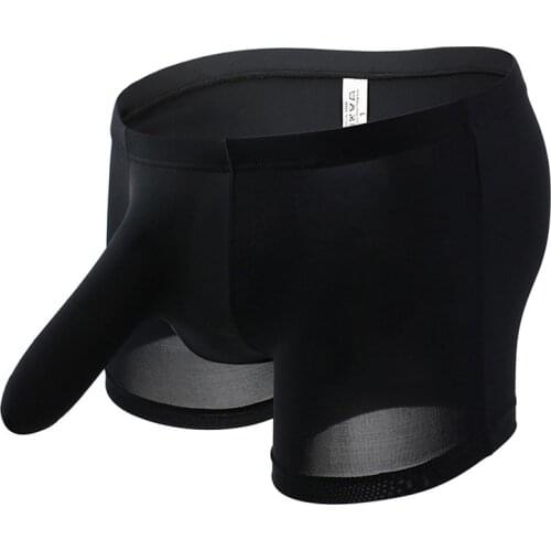 Sexy Ice Silk Elephant Bulge Pouch Boxer Shorts Men Lingerie Transparent Underwear Calzoncillo Ultra-thin Underpants Gay Panties