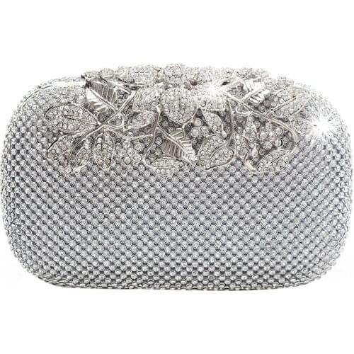 Unique Clasp Silver Diamante Crystal Diamond Evening bag Clutch Purse Party Bridal Prom