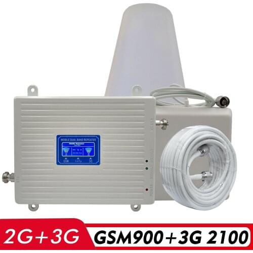 65dB Gain Dual Band Signal Booster 2G GSM 900 3G UMTS WCDMA 2100 MHz Cell Phone Signal Repeater Mobile Signal Amplifier Full set