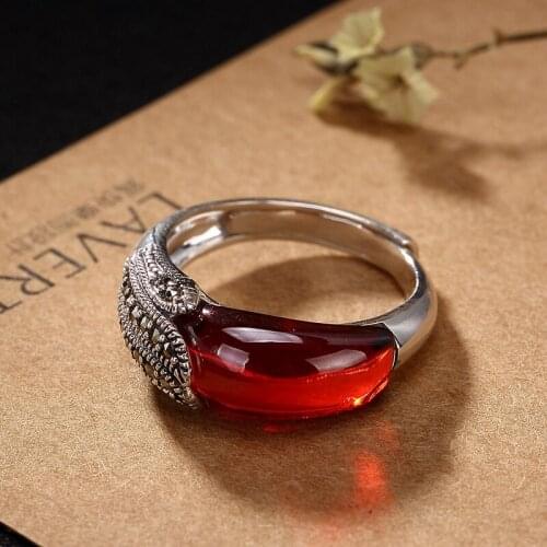 Wisoka 925 Sterling Silver Fine Jewelry Vintage Marcasite Open Thai Silver Rings Handmade Natural Chalcedony Ring Women