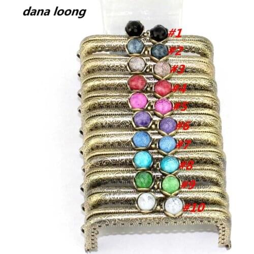 1 Piece 8.5 CM Antique Bronze Metal Purse Frame Square Lotus Head Coral Beads Kiss Clasp DIY Bag Accessories