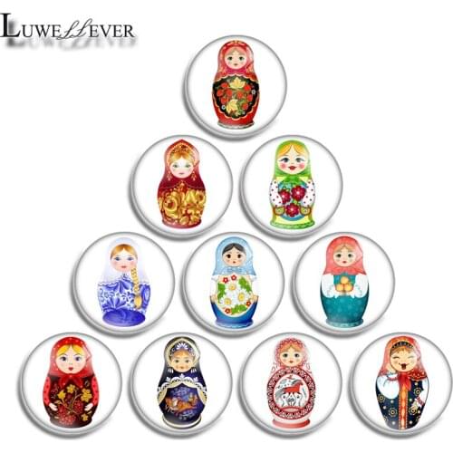 12mm 14mm 16mm 20mm 25mm 30mm 597 Matryoshka Mix Round Glass Cabochon Jewelry Finding 18mm Snap Button Charm Bracelet