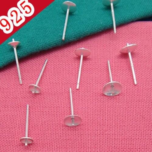 10pcs 925 Sterling Silver Stud Earrings Settings Stud Ear Tray Flat Blank Base for Cabochons Cameo Pearls DIY Jewelry Findings
