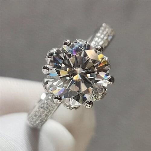 100% Real 18K White Gold 2 Carat Excellent Cut Diamond Test Past D Color Moissanite Rose Shape Wedding Ring Female Jewelry Gift
