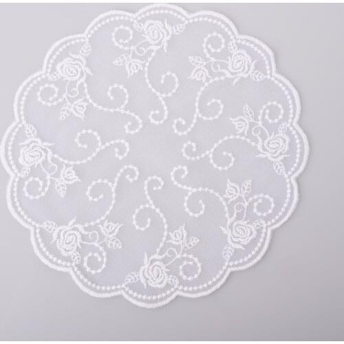 2 pieces 20 cm 30 cm Lace Applique Coaster Mesh Embroidered for Home Textiles Decor DIY Crafts Lace Fabric Off White Beige
