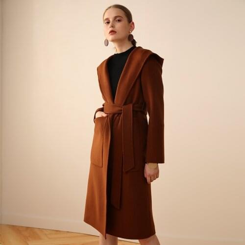 2020 Fashion Double-sided Wool Coat Female Long Autumn Winter Jacket Women Loose 300% Wool Coats Hooded With Belt 3730