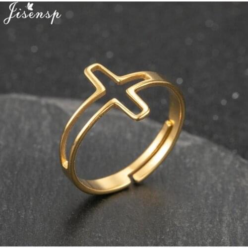 2021 Punk Stainless Steel Couple Rings Women Men Religious Jewelry Simple Hollow Cross Finger Ring Bague Femme Girls Party Gifts