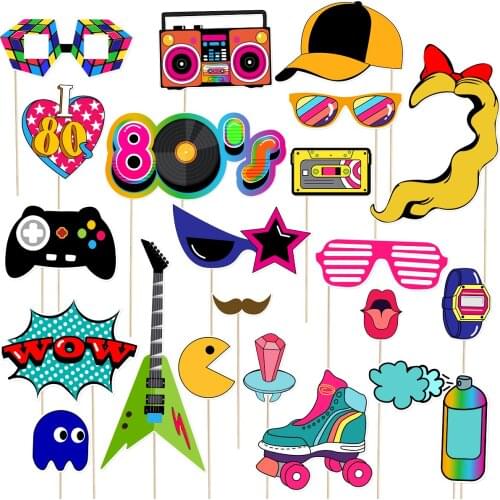 21pcs 80s Party Cosplay Photo Booth Prop Funny Creative Vintage Party Supplies Favors Accessories Decoration Birthday Decoration