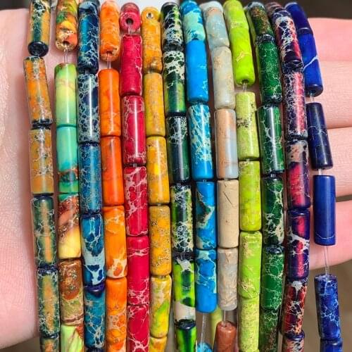 4x13MM Natural Sea Sediment Jaspers Snake skin Stone Column Tube Loose Spacer Beads For Jewelry Making DIY Bracelet Accessories