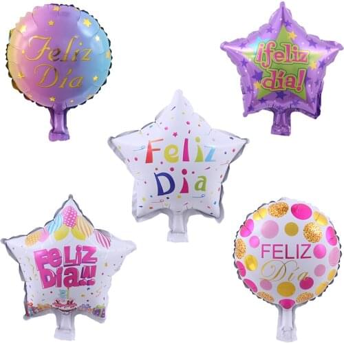 5Pcs 10inch Spanish Feliz Dia Foil Balloons Wedding Party Round Pentagram Helium Balloon Decoration Baby Shower Kids Globos New