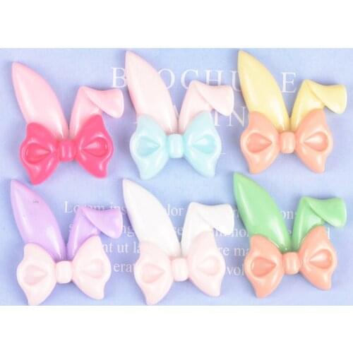 50pcs Mix Colors Cartoon Cute Bow Rabbit Ears Flatback Planar Resin Cabochon DIY Craft Embellishments for Hair Accessories