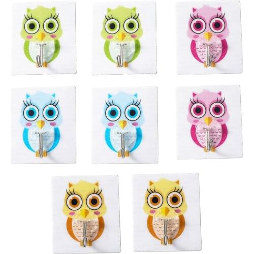 8pcs Cute Cartoon Owl Door Hooks Durable Kitchen Spoon Sundries Hanger Coat Hat Bathroom Towel Hook Self Adhesive Wall Decor