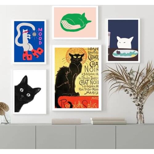 Cartoon Animal Abstract Black Cat Art Poster Modern Creative Gift Home Decoration Nursery Childrens Room Wall Canvas Painting