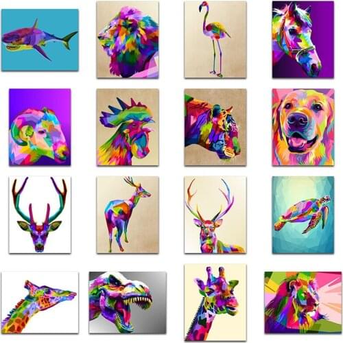 Diamond painting mosaic Animal colorful shark lion horse sheep Full Diamond embroidery chicken tiger dog deer tortoise giraffe
