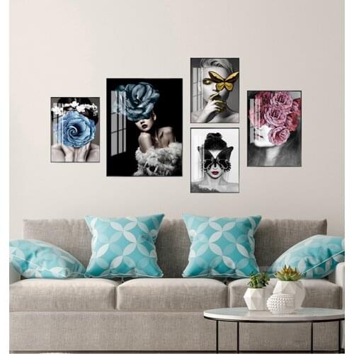 Decor Decorative Paintings on The Wall Home Decor Abstract Canvas Paintings Fashion Girl Flower Wall Art Poster for Living Room