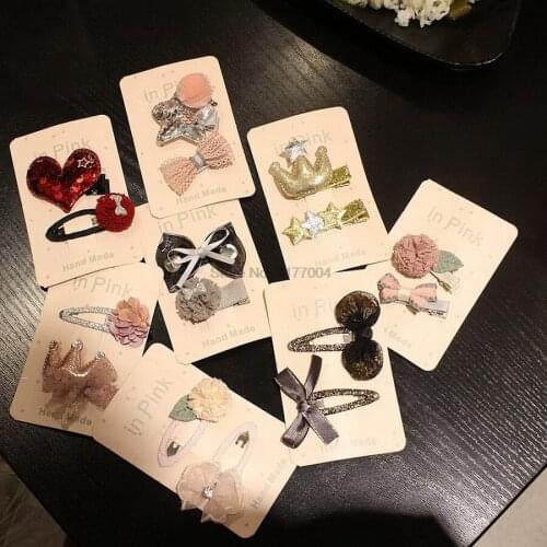 DHL 200set 2pc/set Cute Baby Girl Floral/Heart/Bow Knot Hair Clips Barrettes Girls Colorful Hear Pin