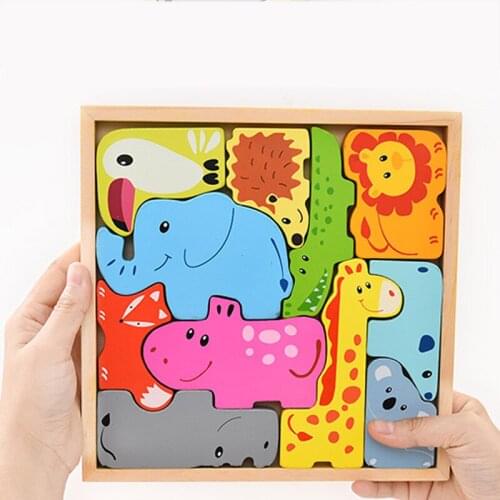 Montessori Toys Kids Materials Montessori 3d Animals Puzzle for Toddlers Educational Wooden Toys For Children Sensory Toy Board