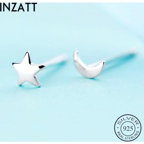 INZATT Real 925 Sterling Silver Star Moon Stud Earrings For Fashion Women Party Minimalist Fine Jewelry 2019 Accessories Gift
