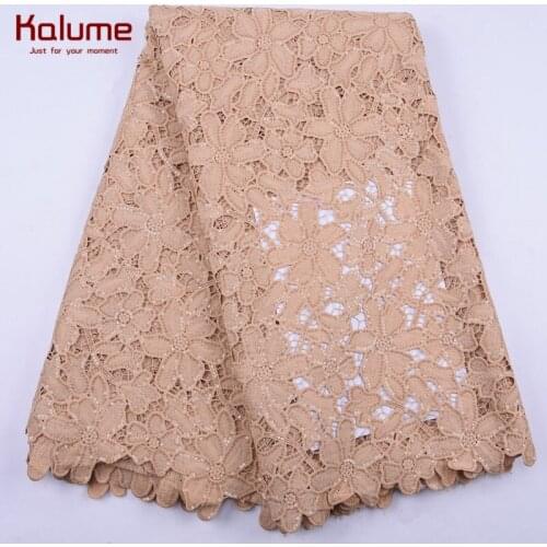 Kalume Latest African Guipure Cord Lace Fabric Sequins Nigerian Water Soluble Cord Lace Fabric For Dress Party Cord Laces 2163
