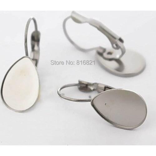 10x14mm Stainless Steel Ear Clip Wire Hook Earrings Settings with Teardrop Bezel Resin Cabochons Base DIY Findings