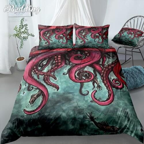 Octopus Bedding Set Seahorse Turtle Shark Bed Set with Pillowcase Kids Bedroom Decorate Duvet Cover Size Twin Full Queen King