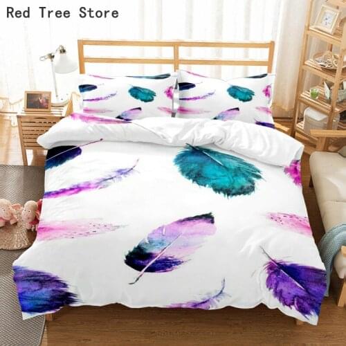 Feather Printed Bedding Set Boho Style Duvet Cover Set Cartoon Dream Catcher Bedclothes Pillowcase White Bedspread Kid Full Size
