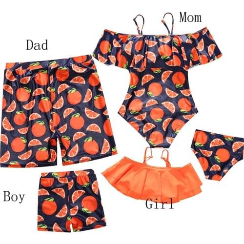 Women Girls Swimwear One Piece Swimwsuit Orange Men Swim Pants Children Kids Boys Matching Family Bathing Suits Beachwear Wear