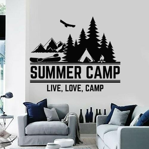 Summer Camp Wall Decal Live Love Words Mountain Birds Nature Vinyl Window Stickers Bedroom Living Room Interior Decor Art M371