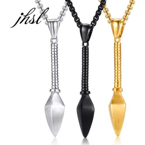 JHSL Men Statement Spear Necklace Pendants Black Silver Color Gold Color Stainless Steel Fashion Male Jewelry Boyfriend Gift