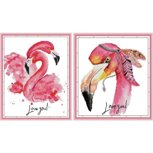 Joy Sunday Stamped Cross Stitch Kit Embroidery Flamingo Dance Pattern 11CT 14CT Printed Fabric Canvas Home Decoration Needlework